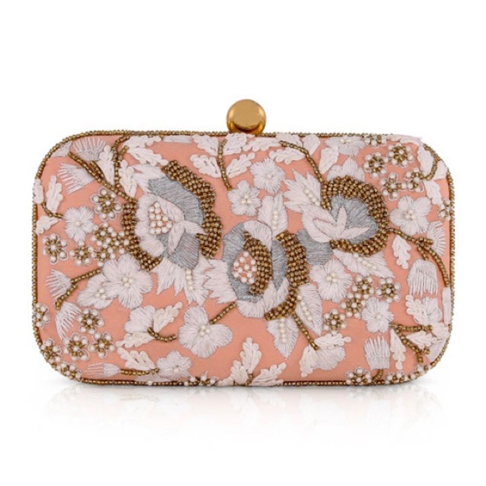 Brand New Jewel Badgley Mischka Elise Floral Embroidered Clutch Purse Formal